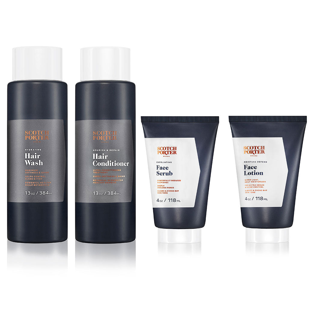 4-piece Hair and Face Collection, Hair was and Conditioner 13oz a, Face scrub and face lotion 4oz